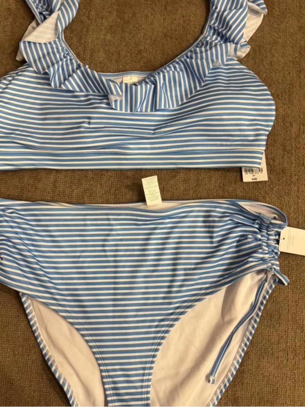 Oasis Blue and White Striped Ruffle Bikini